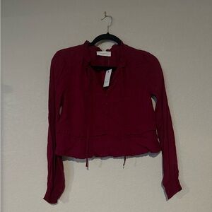 Elodie Burgundy Long-Sleeve Button Front Blouse